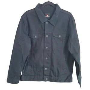 Vintage Southpole Denim Jacket Mens L Black Denim Embroidered Y2K Street Wear.